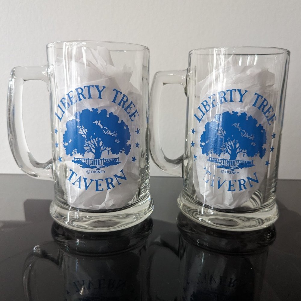 Set of 2 Vintage Walt Disney World 1996 Liberty Tree Tavern Glass Steins